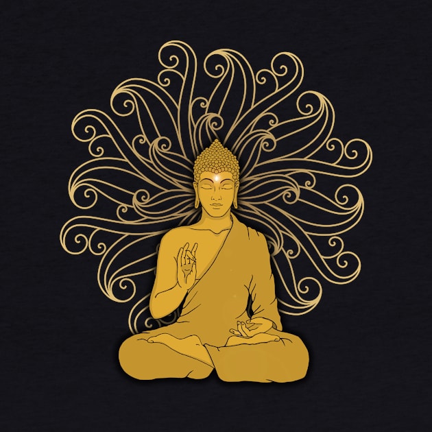 Mandala Golden Buddha in black by MandalaSoul